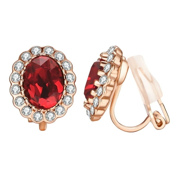 Yoursfs Red Clip on Earrings for Women Gold Plated Austria Crystal Earrings Clip On Oval Cubic Zircon Earring Wedding Jewelry
