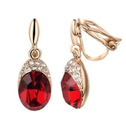Yoursfs Red Clip on Earrings for Women Wedding Birdal Gold Plated Non Pierced Ears Oval Cubic Zirconia Dangle Earrings