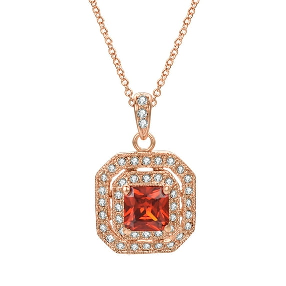 Yoursfs Red Crystal Square Necklace for Women Vintage Pendant Necklaces Rose Gold Plated Jewelry Gifts