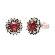 Yoursfs Vintage burgundy Earrings For Women Wedding CZ Halo Red Stud Earrings Gold Plated Hypoallergenic Pierecing Earring