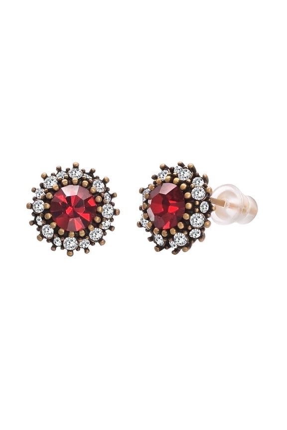 Vintage burgundy Earrings For Women Wedding CZ Halo Red Stud Earrings Gold Plated Hypoallergenic Pierecing Earring