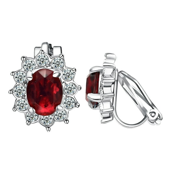 Yoursfs Red Ellipsoid Red Austria Crystal Clip on Earring Gold Plated Clip on Earrings for Women