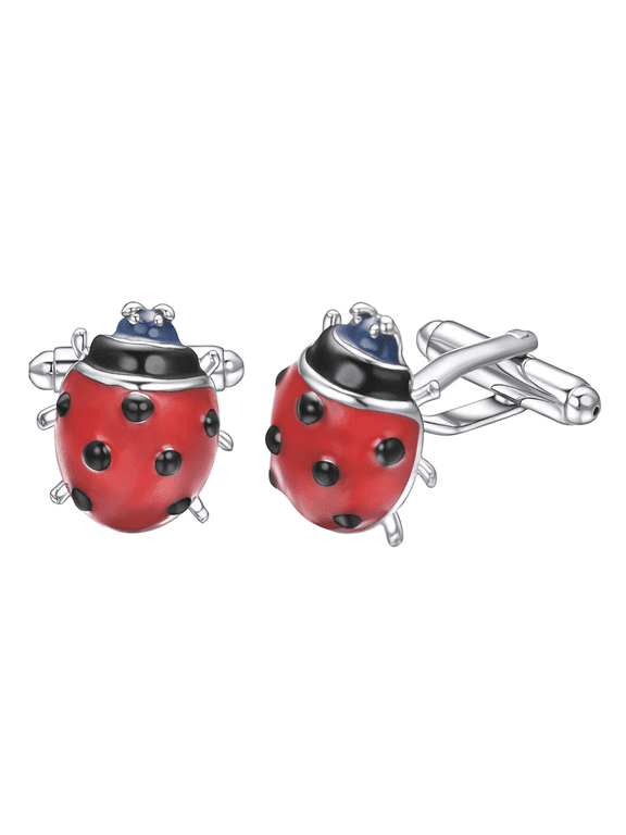 Red Ladybug Cufflinks for Men Funny Silver Cuff links Personalized Wedding Party Jewelry