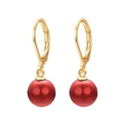 Yoursfs Red Pearl Drop Earrings for Women 18K Gold Plated Dainty Leverback Dangle Earring Elegant Jewelry Gift