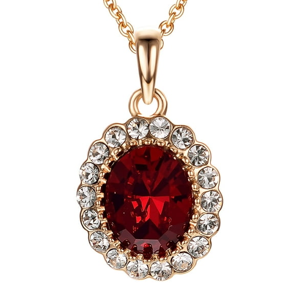 Yoursfs Red Pendant Necklace For Women CZ Crystal Oval Gold Plated Jewelry Holiday Gifts