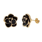 Yoursfs Womens Black Rose Flower Stud Earrings Gold Plated Danity Floral Piercing Earrings Studs for Women Prom Daily Jewelry