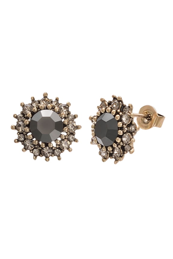 Round Black Cubic Zirconia Vintage Earrings for Women Halo Earrings for Pierced Ears Simple Hypoallergenic Stud Earrings with Austria Crystal Decorated Edge
