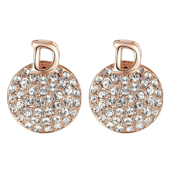 Yoursfs Round CZ Pave Stud Earrings For Women Rose Gold Plated Dainty Cubic Zirconia Wedding Crystal Fake Ear Jewelry
