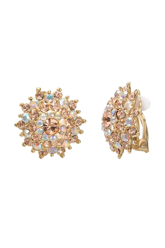 Sparkly Glitter Gold Clip on Earrings for Women Austria Crystal Gold Plated Large Clip Earrings Wedding Prom Jewelry Gifts