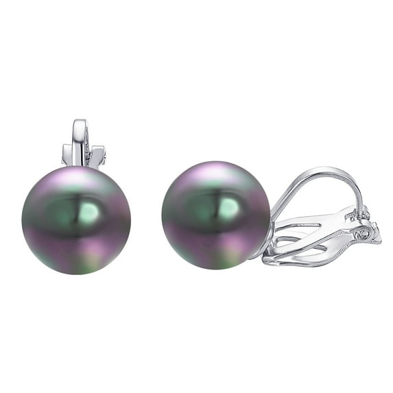 Yoursfs 10MM Pearl Clip On Earrings for Women Color Grey Simulated Pearl Earrings Clip on White Gold Plated Wedding Party Gifts