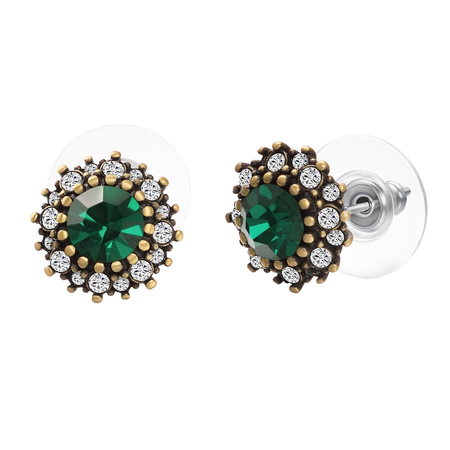 Yoursfs Round Green Cubic Zirconia Stud Earrings for Women Halo
