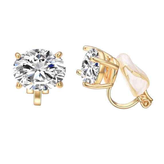 Yoursfs Round Rhinestone Clip on Earring for Women Hypoallergenic 18K Gold Plated Trendy Non Pierced Earrings Ear Clips