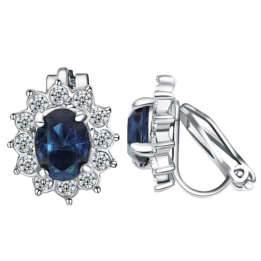 Yoursfs Sapphire Clip On Earrings For Women Platinum Plated Blue Yoursfs sapphire clip on earrings for women platinum plated blue