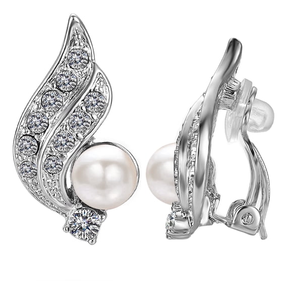 Yoursfs Silver Clip on Earrings for Women Trendy Spiral Cubic Zirconia with White Faux Pearl Clip Earrings Non Pierced Ear Wedding Prom Jewelry