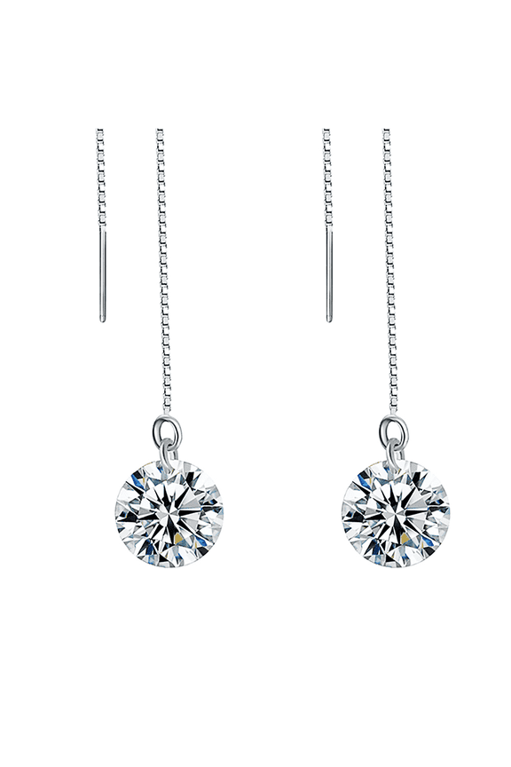 Silver Dangle Earrings For Women Long Tassel 925 Silver Sparkly Dangling Drop Cubic Zirconia Crystal Pierced Earrings Jewelry Gifts