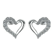 Yoursfs Silver Open Heart Stud Earrings for Women Hypoallergenic Piercing Earrings Studs CZ Platinum Plated Jewelry Gifts for Wife Girlfriend