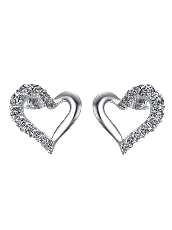 Silver Open Heart Stud Earrings for Women Hypoallergenic Piercing Earrings Studs CZ Platinum Plated Jewelry Gifts for Wife Girlfriend