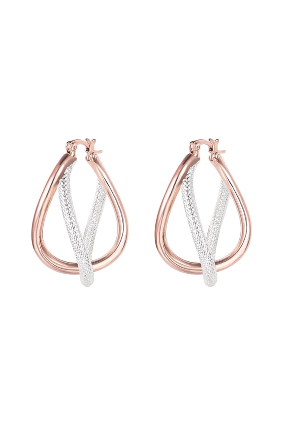 Silver Rose Two-Tone Textured Hoop Earrings for Women 14K Gold Plated Double Hoop Twisted Earrings Hypoallergenic Piercing Earring Fashion Jewelry