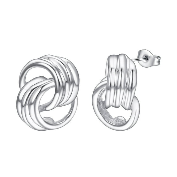 Yoursfs Silver Spiral Stud Earrings for Women Double Hoop Cross Earrings Pierced Ears Stainless Steel for Hypoallergenic Jewelry