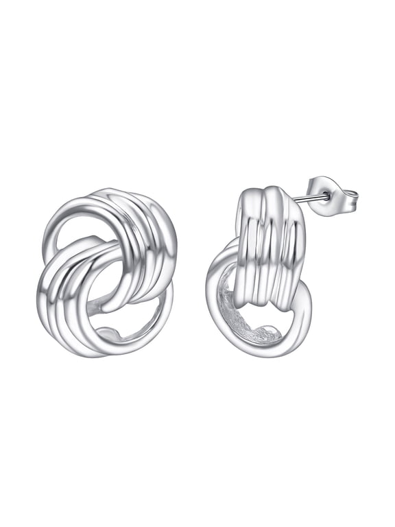 Silver Spiral Stud Earrings for Women Double Hoop Cross Earrings Pierced Ears Stainless Steel for Hypoallergenic Jewelry