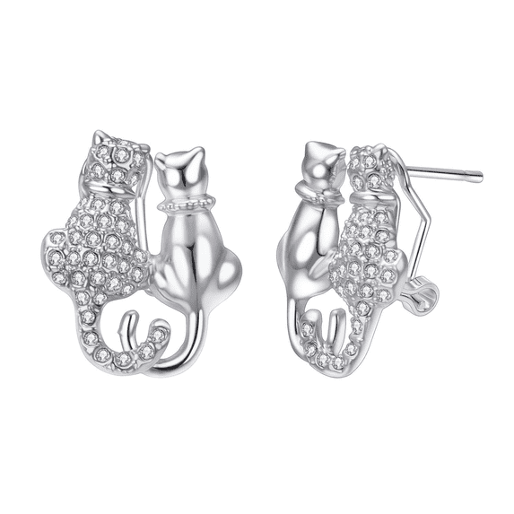 Yoursfs Silver Stud Earrings for Women Platinum Plated Lovely Cat Inlay CZ Earring Studs for Daughter Dainty Birthday Christmas Jewelry Gift Clearance