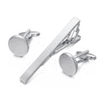 thumbnail image 1 of Yoursfs Silver Tie Clip Cufflinks Set, Men's Round Tie Clip Cufflinks Wedding Party Jewelry, 1 of 3