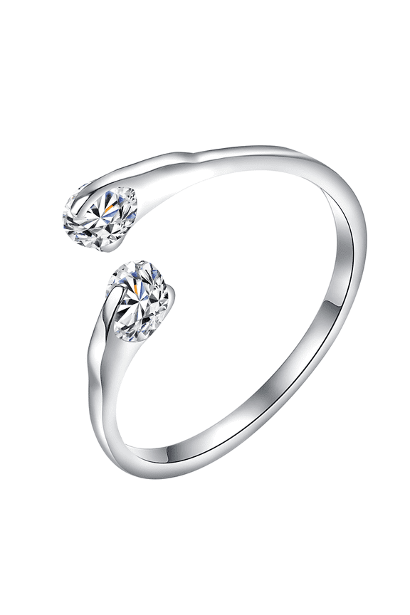 Silver Two-stone CZ Statement Rings For Women 18K White Gold Plated Wedding Band Promise Ring Fashion Jewelry Gift (Size 6)