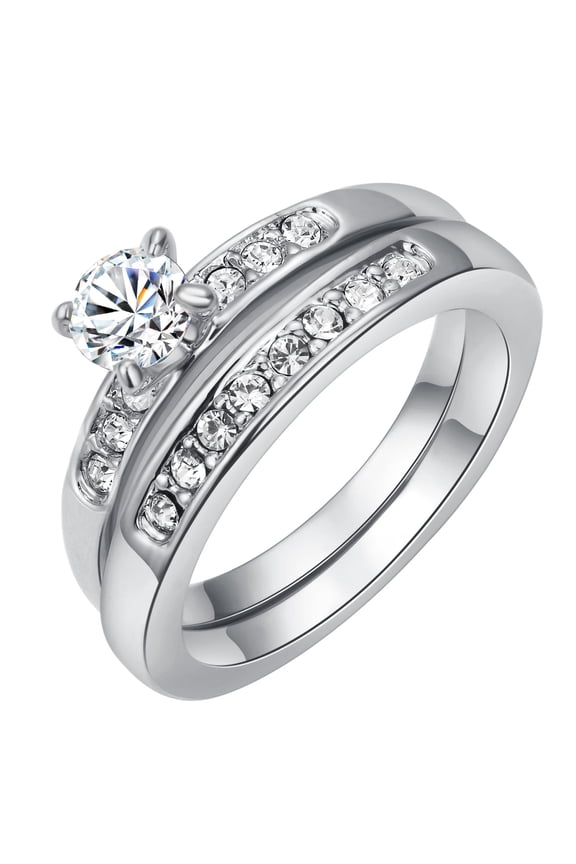 Stackable Double Rings for Women Silver Rhinestone CZ Stone Gold Plated Rings for Anniversary Mother's Day Gifts (Size 9)