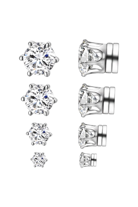 4 Pairs Stainless Steel Magnetic Stud Earrings Set for Men Women Hexagon CZ Non Piercing Clip on  Earrings 4-8mm