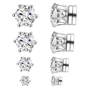 Yoursfs 4 Pairs Stainless Steel Magnetic Stud Earrings Set for Men Women Hexagon CZ Non Piercing Clip on Earrings 4-8mm