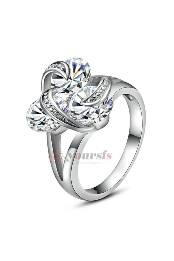 Three-stone Twisted Knot Ring For Women Platinum Plated CZ Statement Rhinestone Rings Costume Jewelry Mothers Day Gifts (Size 9)