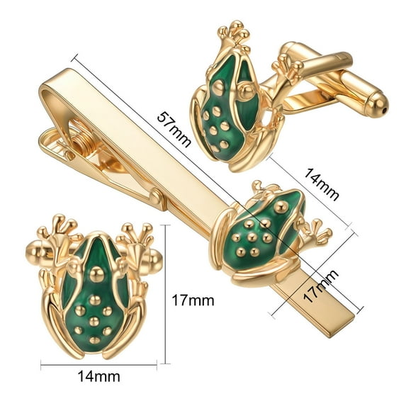 Yoursfs Tie Clip Cufflinks Set for Men Green Frog 2.2 Inch Tie Bar Clip Wedding Party Suit Jewelry Gift