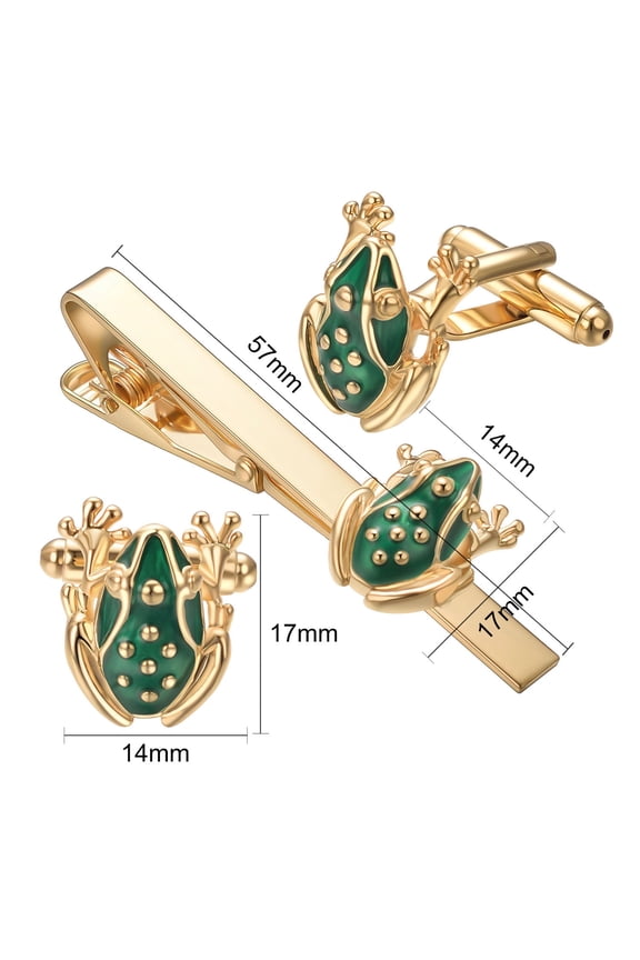 Tie Clip Cufflinks Set for Men Green Frog 2.2 Inch Tie Bar Clip Wedding Party Suit Jewelry Gift