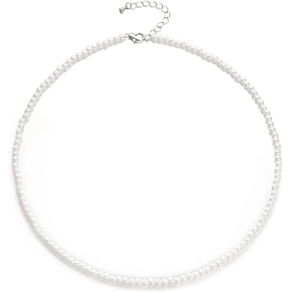Yoursfs Small Pearl Choker Necklace for Women White  Single Strand Pearl Beaded Necklace Strand Jewelry Gifts 17.7” + 2” Extender
