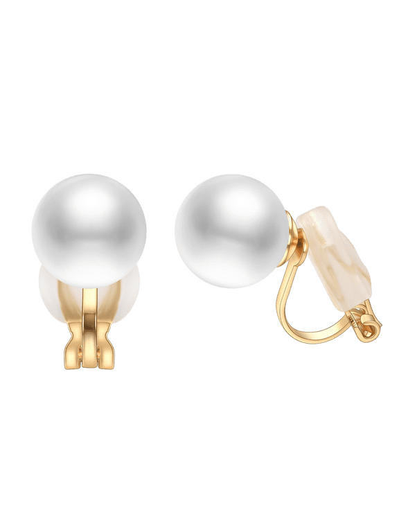 10mm White Single Pearl Clip on Earrings for Women Gold Plated Clip on Pearl Earrings Non Painful Non Pierce Ear Wedding Jewelry
