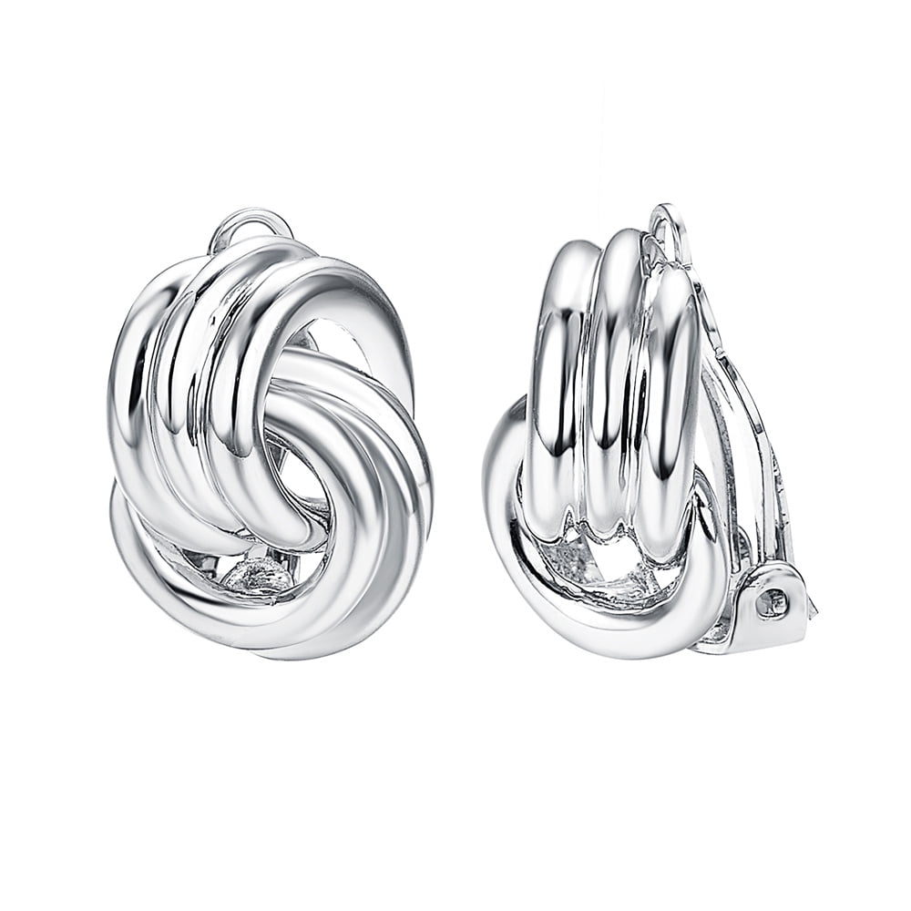 Yoursfs Twisted Knot Silver Clip on Earrings for Women 14k White Gold ...