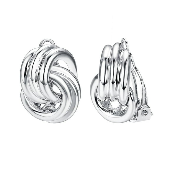 Yoursfs Twisted Knot Silver Clip on Earrings for Women White Gold Plated Clip Earrings for woman non painful