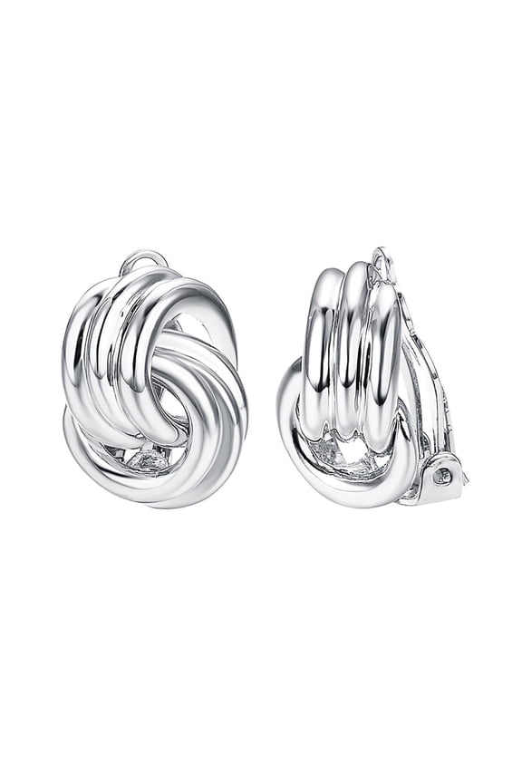 Twisted Knot Silver Clip on Earrings for Women White Gold Plated Clip Earrings for woman non painful