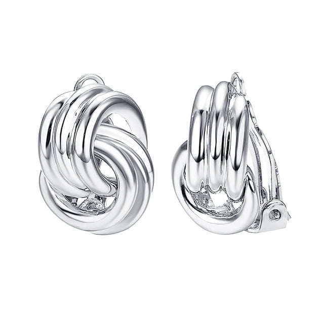 Yoursfs Twisted Knot Silver Clip on Earrings for Women White Gold Plated Ear Clips Non Pierce Earrings Hypoallergenic Jewelry