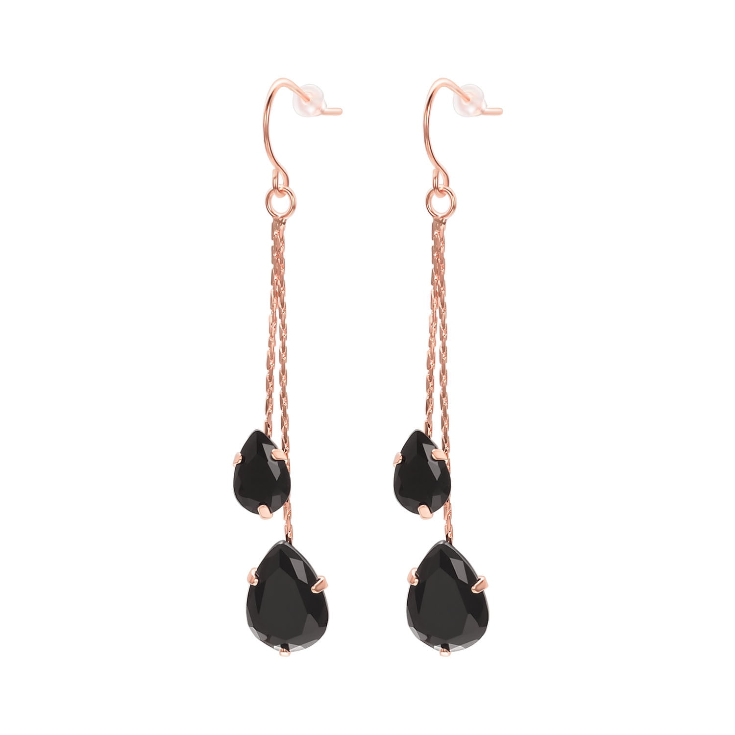 Yoursfs Two Teardrop Long Chains Fishhook Earrings Rose Gold Plated