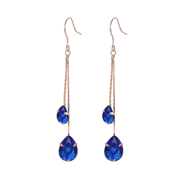 Yoursfs Blue Zirconia Tassel Dangle Earrings for Women Long Chains Fishhook Earrings Rose Gold Plated Crystal Earring Prom Jewelry Gifts