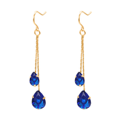 Yoursfs Blue Cubic Zirconia Waterdrop Tassel Dangle Earrings for Women Long Chains Fishhook Earrings Yellow Gold Plated Jewelry