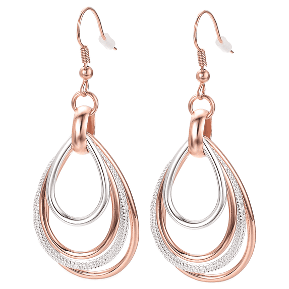 Yoursfs Two-Tone Textured Multi Hoops Dangling Earrings for Women Silver and Rose Gold Plated Piercing Fishhook Earrings Fashion Jewelry