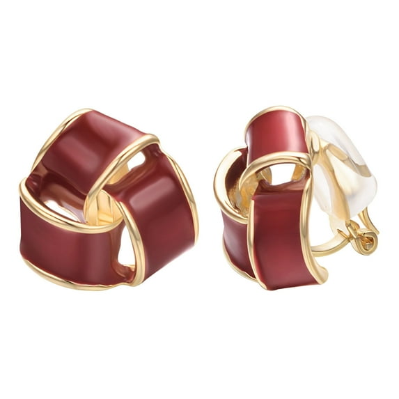 Yoursfs Two-tone Red Rope Love Knot Non-Pierced Earrings for Women Twisted Cable Edge Knot Clip on Earrings