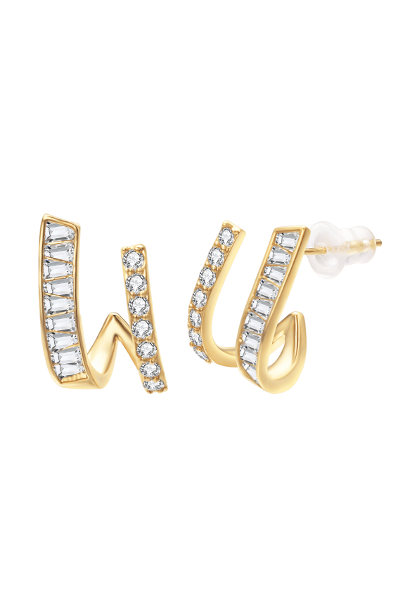 Gold CZ Stud Earrings for Women Gold Plated U Letter Shaped Curved Crystal Earrings Hypoallergenic Piercing Earrings Fashion Jewelry