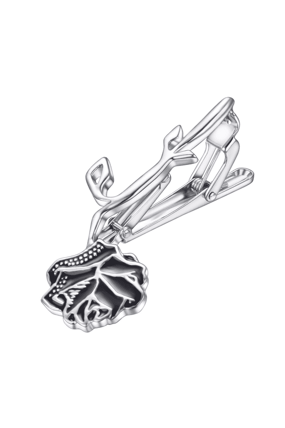 Unique Black Rose Flower Silver Tie Clips for Men Personalized Business Wedding Stainless Steel Tie Bars Clip Men's Jewelry Gift