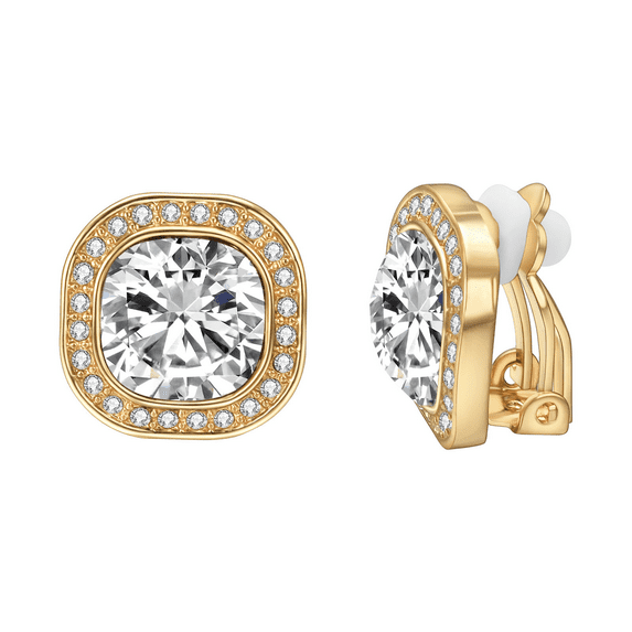 Yoursfs Big Cubic Zirconia Rhinestone Clip on Earrings For Women Non Pierced Ears Gold Square CZ Halo Clip Earring Wedding Jewelry Gift