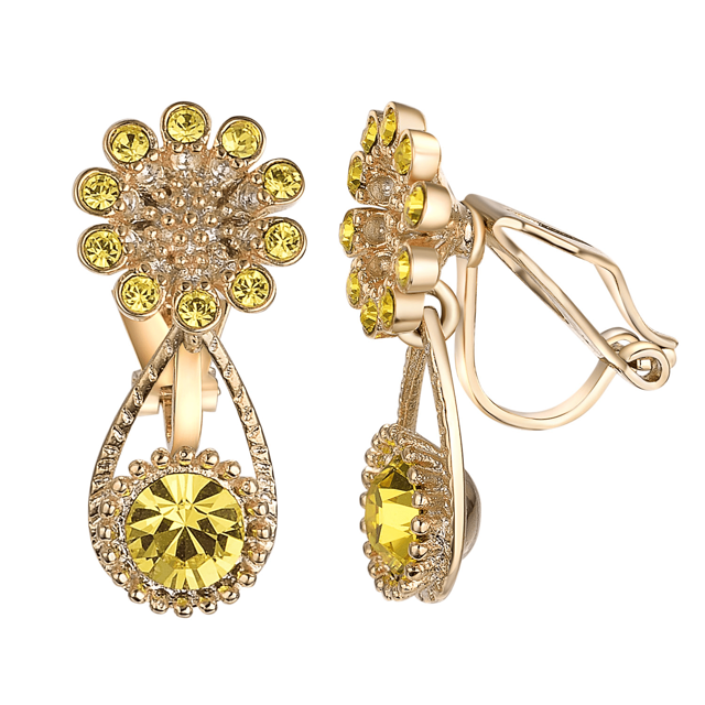 Yoursfs Vintage Crystal Clip on Drop Earrings for Women Faux Topaz Flower Teardrop Dangle Earring Gold Plated Clip Earrings Prom Jewelry for Bridal Wedding