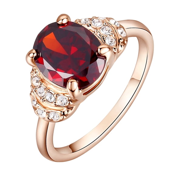 Yoursfs Vintage Ruby Ring For Women 18k Rose Gold Plated Costume Jewelry Rings Oval Cut Red Birthstone Crystal CZ Hao Rings Gifts (Size 9)