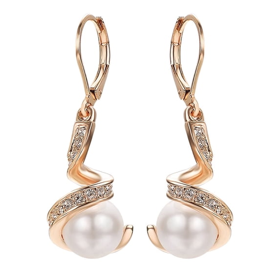 Yoursfs White Simulated Pearl Dangle Earrings for Women Pierced Earrings Rose Gold Plated Earrings Leverback Pearl Earrings